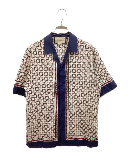 GUCCI（グッチ）GUCCI (グッチ) ジオメトリックGプリント半袖ボーリングシャツ ネイビー サイズ:44の古着・服飾アイテム