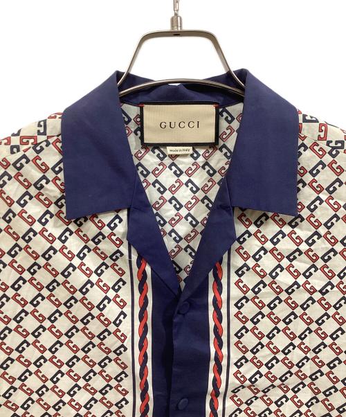 GUCCI（グッチ）GUCCI (グッチ) ジオメトリックGプリント半袖ボーリングシャツ ネイビー サイズ:44の古着・服飾アイテム