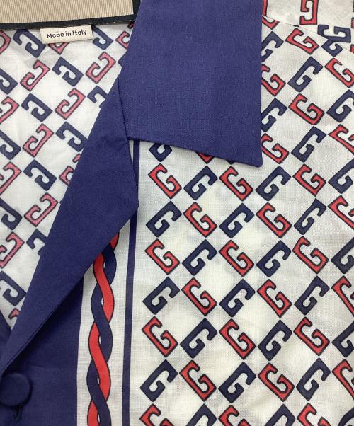 GUCCI（グッチ）GUCCI (グッチ) ジオメトリックGプリント半袖ボーリングシャツ ネイビー サイズ:44の古着・服飾アイテム