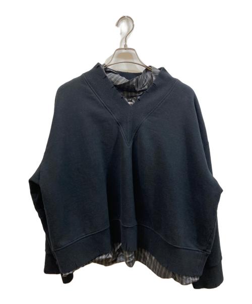 Maison Margiela（メゾンマルジェラ）Maison Margiela (メゾンマルジェラ) デストロイ加工 シャツドッキング Vネックスウェット ブラック サイズ:36の古着・服飾アイテム