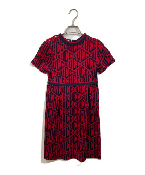GUCCI（グッチ）GUCCI (グッチ) GGパール コットン ドレス ワンピース レッド サイズ:SIZE 12の古着・服飾アイテム