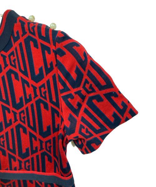 GUCCI（グッチ）GUCCI (グッチ) GGパール コットン ドレス ワンピース レッド サイズ:SIZE 12の古着・服飾アイテム