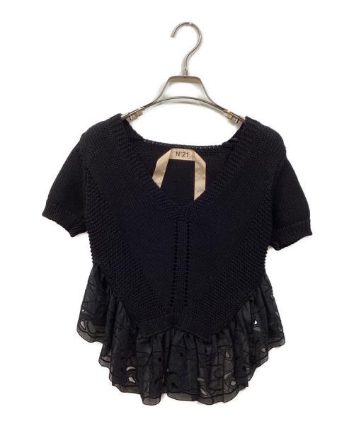 N°21（ヌメロヴェントゥーノ）N°21 (ヌメロヴェントゥーノ) 切替半袖ニット ブラック サイズ:SIZE 38の古着・服飾アイテム
