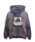 X-LARGEエクストララージ）の古着「DISCHARGE PRINTED OG ZIP HOODED SWEATSHIRT」｜ネイビー