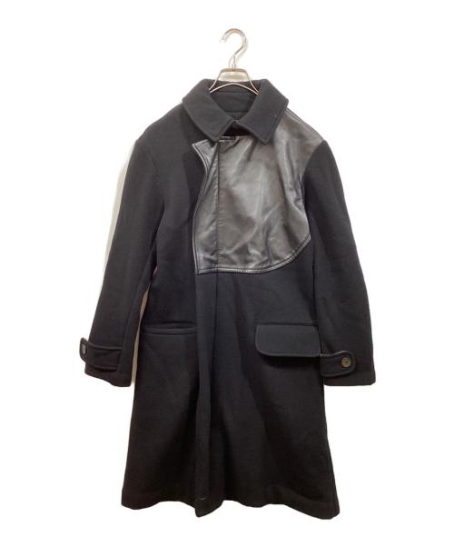 Y's（ワイズ）Y's (ワイズ) カウレザーレザー 切替ウールコート ブラック サイズ:SIZE 2の古着・服飾アイテム