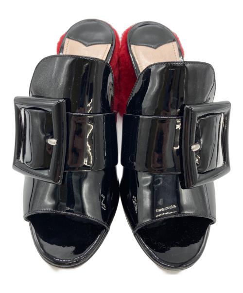 MIU MIU（ミュウミュウ）MIU MIU (ミュウミュウ) キャンキーヒールエナメルミュール ブラック サイズ:SIZE 34の古着・服飾アイテム