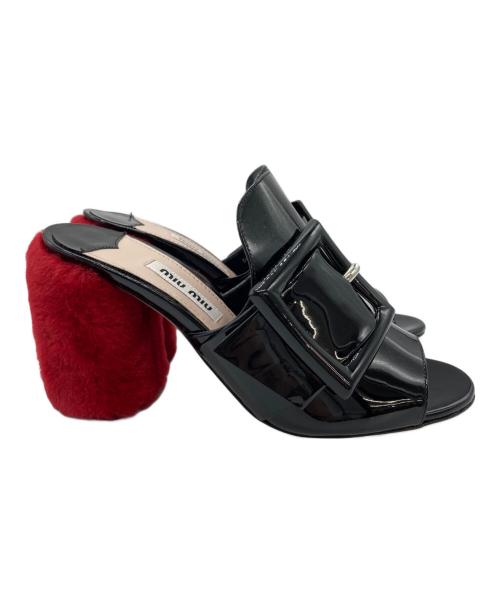 MIU MIU（ミュウミュウ）MIU MIU (ミュウミュウ) キャンキーヒールエナメルミュール ブラック サイズ:SIZE 34の古着・服飾アイテム