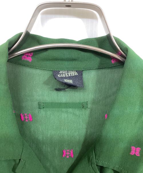 Jean Paul Gaultier homme（ジャンポールゴルチェオム）Jean Paul Gaultier homme (ジャンポールゴルチェオム) パピヨン柄オープンカラーシャツ グリーン サイズ:SIZE 48の古着・服飾アイテム