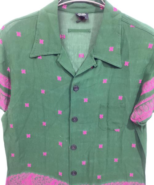Jean Paul Gaultier homme（ジャンポールゴルチェオム）Jean Paul Gaultier homme (ジャンポールゴルチェオム) パピヨン柄オープンカラーシャツ グリーン サイズ:SIZE 48の古着・服飾アイテム