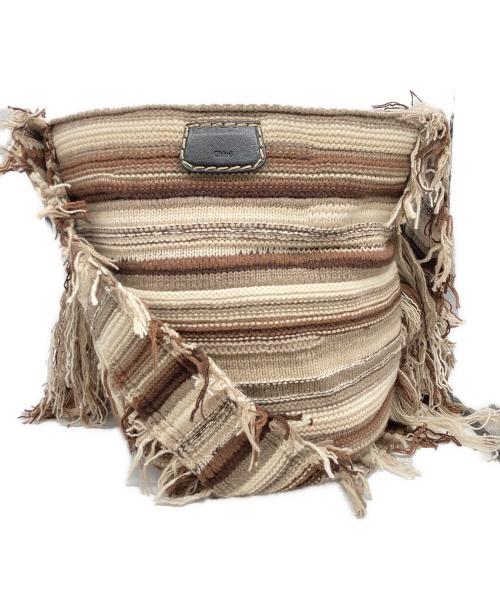 Chloe（クロエ）Chloe (クロエ) Jorge Multicolor Black Stripe Knit Bucket Bag ベージュの古着・服飾アイテム