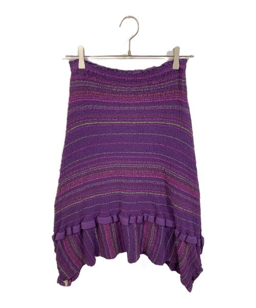 me ISSEY MIYAKE（ミーイッセイ ミヤケ）me ISSEY MIYAKE (ミーイッセイ ミヤケ) ボーダースカート パープル サイズ:実寸をご確認くださいの古着・服飾アイテム