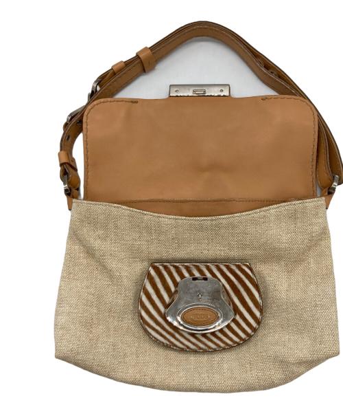 TOD'S（トッズ）TOD'S (トッズ) ハラコ切替ワンショルダーバッグ ベージュの古着・服飾アイテム