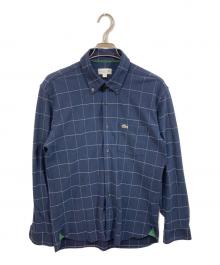 LACOSTE（ラコステ）の古着「グラフチェックジャージボタンダウンシャツ」｜ネイビー