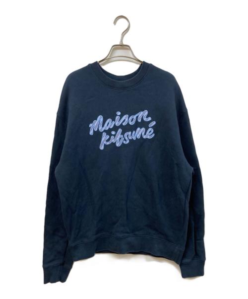 maison kitsune（メゾンキツネ）maison kitsune (メゾンキツネ) Handwriting Crew Sweatshirt ネイビー サイズ:SIZE Lの古着・服飾アイテム
