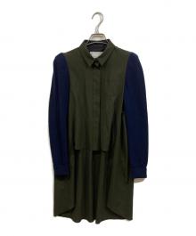 sacai（サカイ）の古着「Suiting Mix Shirt」｜グリーン×ネイビー