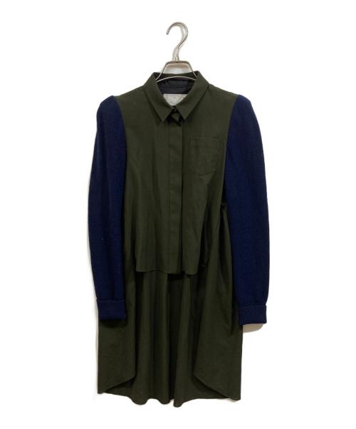 sacai（サカイ）sacai (サカイ) Suiting Mix Shirt グリーン×ネイビー サイズ:	SIZE 2の古着・服飾アイテム