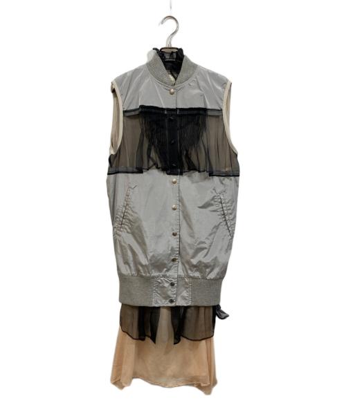 sacai（サカイ）sacai (サカイ) ドッキング レース シフォン ハイブリッド ノースリーブ ワンピース グレー サイズ:SIZE 1の古着・服飾アイテム