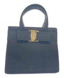 Salvatore Ferragamo（サルヴァトーレ フェラガモ）の古着「ヌバックヴァラリボンハンドバッグ」｜ブラック