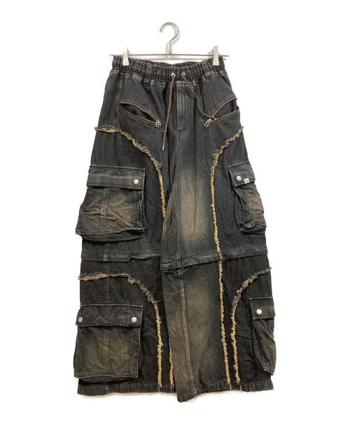VIVAMUS（ヴィヴァムス）VIVAMUS (ヴィヴァムス) SPLIT DENIM CARGO PANTS ブラック サイズ:SIZE Freeの古着・服飾アイテム
