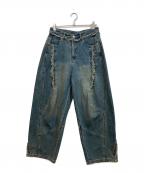 NOT4NERDノットフォーナード）の古着「MULTI CUT OFF CURVED DENIM PANTS」｜インディゴ