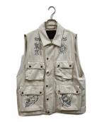 SUGARHILL×TATTOO STUDIO YAMADAシュガーヒル×タトゥースタジオヤマダ）の古着「TATTOO FLASH PRINT POCKET DENIM VEST」｜ホワイト