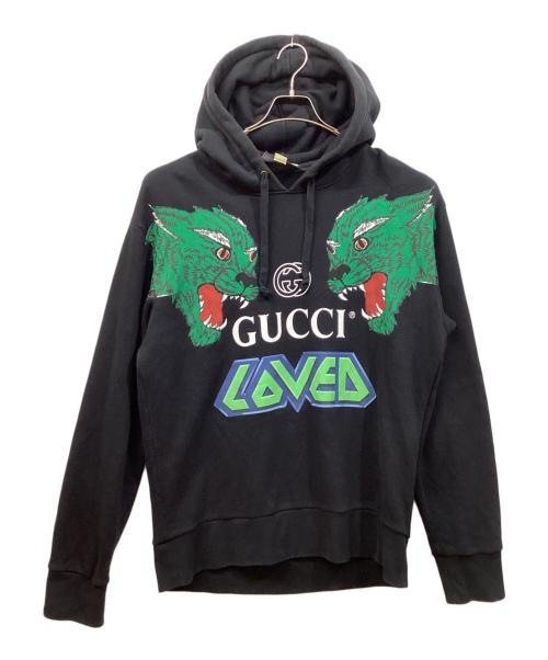 GUCCI（グッチ）GUCCI (グッチ) Loved Panther Logo Hoodie ブラック サイズ:Mの古着・服飾アイテム