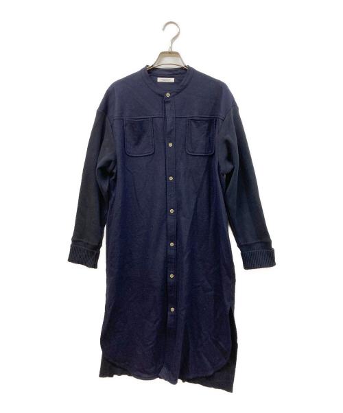 MACPHEE（マカフィー）MACPHEE (マカフィー) ウールインターロック バンドカラーシャツワンピース ネイビー サイズ:36の古着・服飾アイテム