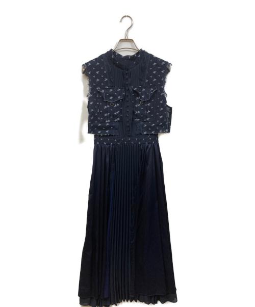 FRAY ID（フレイ アイディー）FRAY ID (フレイ アイディー) ミリタリーコンビプリーツワンピース ネイビー サイズ:SIZE 0の古着・服飾アイテム