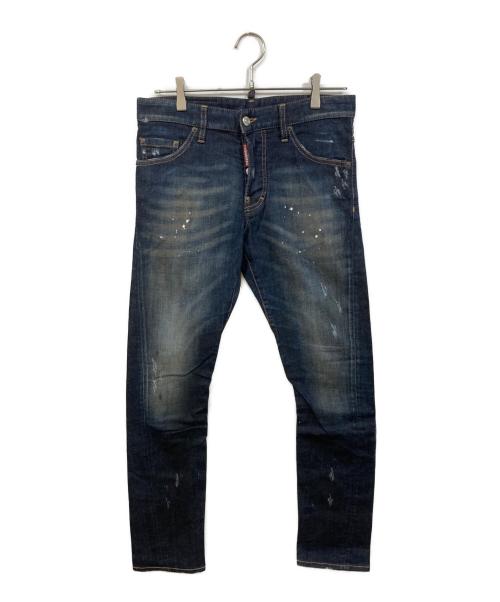 DSQUARED2（ディースクエアード）DSQUARED2 (ディースクエアード) ダメージ加工ペイントデニムパンツ インディゴ サイズ:	SIZE 44の古着・服飾アイテム