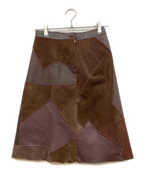 tricot COMME des GARCONS（トリココムデギャルソン）tricot COMME des GARCONS (トリココムデギャルソン) パッチワークレザースカート ブラウン サイズ:Sの古着・服飾アイテム