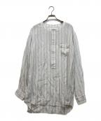 COMME des GARCONS SHIRTコムデギャルソンシャツ）の古着「ストライプノーカラープルオーバーキュプラシャツ」｜ホワイト