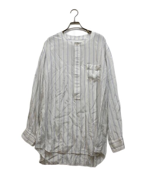 COMME des GARCONS SHIRT（コムデギャルソンシャツ）COMME des GARCONS SHIRT (コムデギャルソンシャツ) ストライプノーカラープルオーバーキュプラシャツ ホワイト サイズ:Ｘの古着・服飾アイテム