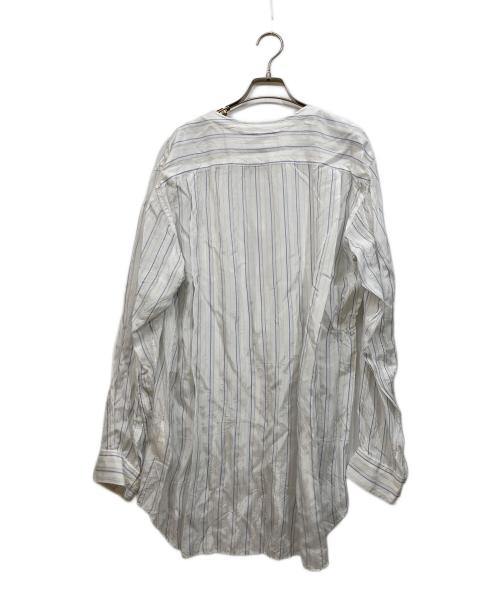 COMME des GARCONS SHIRT（コムデギャルソンシャツ）COMME des GARCONS SHIRT (コムデギャルソンシャツ) ストライプノーカラープルオーバーキュプラシャツ ホワイト サイズ:Ｘの古着・服飾アイテム