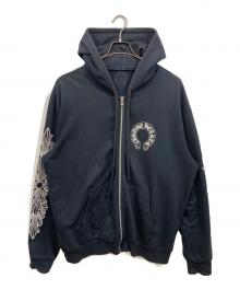 CHROME HEARTS（クロムハーツ）の古着「バックホースシュー袖フローラルプリントジップアップパーカー」｜ブラック