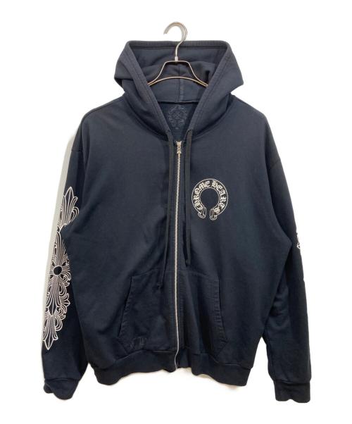 CHROME HEARTS（クロムハーツ）CHROME HEARTS (クロムハーツ) バックホースシュー袖フローラルプリントジップアップパーカー ブラック サイズ:SIZE XLの古着・服飾アイテム