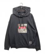 ARMANI EXCHANGEアルマーニ エクスチェンジ）の古着「フォト＆メッセージデザイン スウェットパーカ」｜ブラック