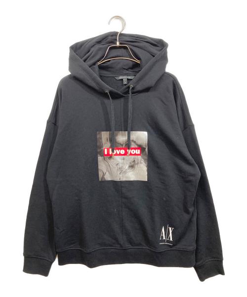 ARMANI EXCHANGE（アルマーニ エクスチェンジ）ARMANI EXCHANGE (アルマーニ エクスチェンジ) フォト＆メッセージデザイン スウェットパーカ ブラック サイズ:Mの古着・服飾アイテム