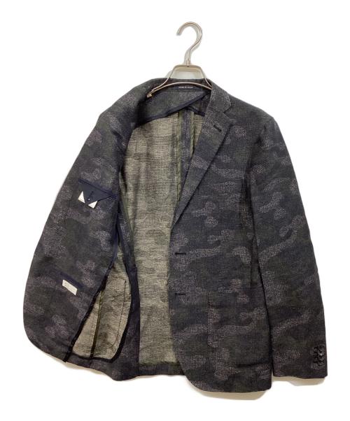 TAGLIATORE（タリアトーレ）TAGLIATORE (タリアトーレ) リネンコットンカモフラ2Bジャケット ブラック サイズ:SIZE 44の古着・服飾アイテム