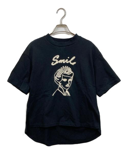 MUVEIL（ミュベール）MUVEIL (ミュベール) smile刺繍Tシャツ ブラック サイズ:SIZE 38の古着・服飾アイテム