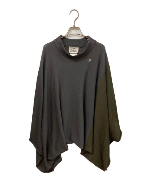 Vivienne Westwood（ヴィヴィアンウエストウッド）Vivienne Westwood (ヴィヴィアンウエストウッド) バイカラーニットポンチョ ブラック サイズ:SIZE Sの古着・服飾アイテム