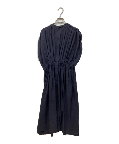 SACRA（サクラ）SACRA (サクラ) トリアセテートミックスローンギャザーワンピース ブラック サイズ:	SIZE 38の古着・服飾アイテム