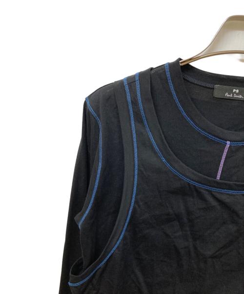 PS Paul Smith（ＰＳポールスミス）PS Paul Smith (ＰＳポールスミス) レイヤード シアー カットソー ブラック サイズ:SIZE Mの古着・服飾アイテム