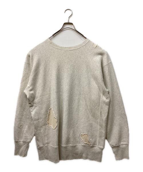 Champion REVERSE WEAVE（チャンピオン リバース ウィーブ）Champion REVERSE WEAVE (チャンピオン リバース ウィーブ) ダメージリペア スウェット グレー サイズ:SIZE XLの古着・服飾アイテム