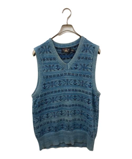 RRL（ダブルアールエル）RRL (ダブルアールエル) 総柄ニットベスト ブルー サイズ:SIZE Mの古着・服飾アイテム