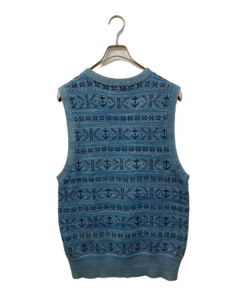 RRL（ダブルアールエル）RRL (ダブルアールエル) 総柄ニットベスト ブルー サイズ:SIZE Mの古着・服飾アイテム