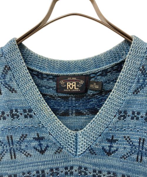 RRL（ダブルアールエル）RRL (ダブルアールエル) 総柄ニットベスト ブルー サイズ:SIZE Mの古着・服飾アイテム