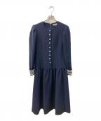 BORDERS at BALCONYボーダーズアットバルコニー）の古着「BORDER CUFF TWILL 長袖 ワンピース」｜ネイビー