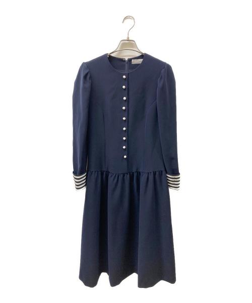 BORDERS at BALCONY（ボーダーズアットバルコニー）BORDERS at BALCONY (ボーダーズアットバルコニー) BORDER CUFF TWILL 長袖 ワンピース ネイビー サイズ:SIZE 36の古着・服飾アイテム