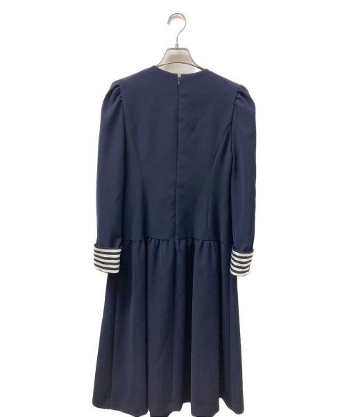 BORDERS at BALCONY（ボーダーズアットバルコニー）BORDERS at BALCONY (ボーダーズアットバルコニー) BORDER CUFF TWILL 長袖 ワンピース ネイビー サイズ:SIZE 36の古着・服飾アイテム