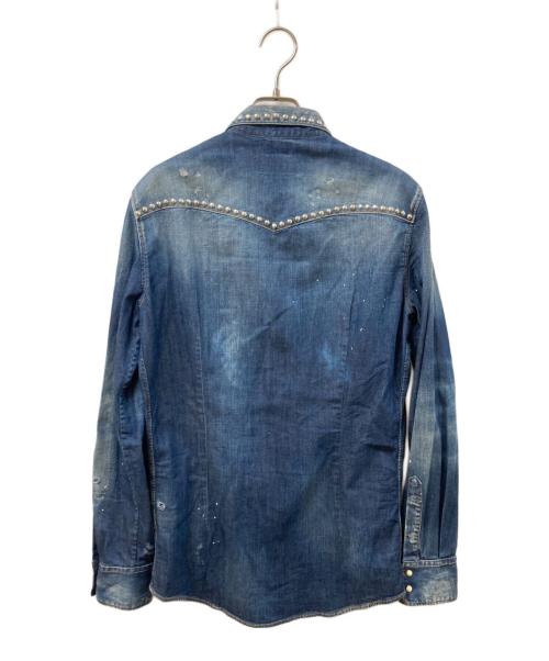 DSQUARED2（ディースクエアード）DSQUARED2 (ディースクエアード) スタッズダンガリーデニムウエスタンシャツ インディゴ サイズ:SIZE 48の古着・服飾アイテム